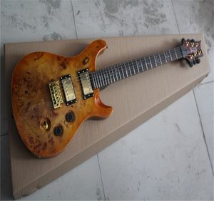 Guitare Custom Shop Golden Hardware Chevalet à secousse unique Lignes de placage de ronce Guitare électrique
