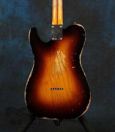 SHOP personnalisé fait à la main vintage Sunburst Heavy Relic 1953 Guitare électrique Body Body Maple Nou Forfard 3 Saddle en laiton B1371086