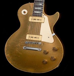 Shop personnalisé Relic Gold Top Goldtop Guitare électrique One Piece Mahogany Corps Col P90 Pamiques enroulées autour de Piece Grov3497316