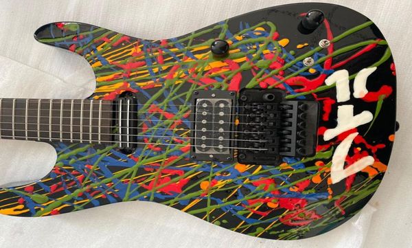 Shop personnalisé Jack Son PC1 Signé 30e anniversaire Phil Collen Splatter Guitar électrique peinte à la main Floyd Rose Tremolo Bridge Blac2730294