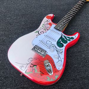 Custom Shop Jimi Hendrix rode Monterey witte elektrische gitaar speciaal gegraveerde nekplaat esdoorn hals palissander toets tremolo brug Whammy Bar vintage tuner