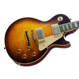 Shop personnalisée Joe Perry 1959 VOS VOS TOBAC TOBAC SUNBURST FLAME MAPLE TOP GUITARE Little Pink Tune-O-Matic, Crème Boding Binding