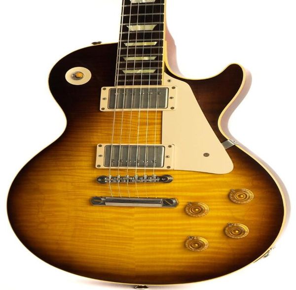 Shop personnalisée Joe Perry 1959 VOS VOS TOBAC TOBAC SUNBURST Big Fat Flame Maple Top Guitar Guitar Cream Body Binding1413460