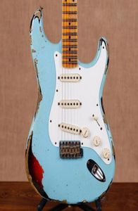 Custom Shop John Cruz Limited Edition MasterBuilt Heavy Relic Angel Blue Over 3 Tone Sunburst ST elektrische gitaar Vintage Tuners3132294