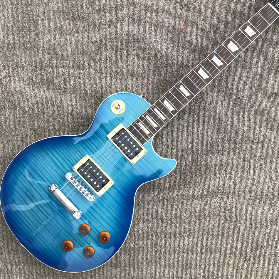 Custom shop, gemaakt in China, blauwe elektrische gitaar van hoge kwaliteit, palissander toets, chromen hardware, gratis verzending