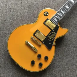 Custom shop, fabriqué en Chine, guitare électrique de haute qualité, guitare jaune, touche en palissandre, matériel doré, livraison gratuite