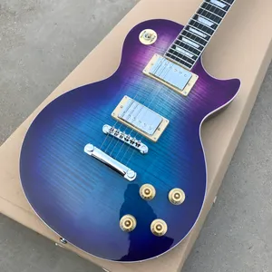 Custom Shop, gemaakt in China, elektrische gitaar van hoge kwaliteit, blauwe gitaar, chromen hardware, fretsbinding, gratis levering