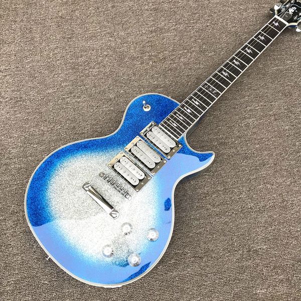 Custom Shop, fabriqué en Chine, guitare électrique de haute qualité, matériel chromé, guitare bleue, micro trois pièces, livraison gratuite