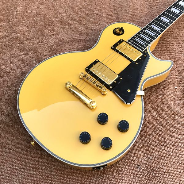 Custom shop, fabriqué en Chine, guitare électrique de haute qualité, jaune, reliure frettes, livraison gratuite