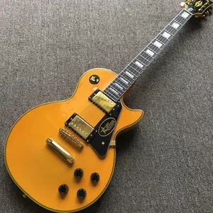 Custom shop, gemaakt in China, gele elektrische gitaar van hoge kwaliteit, palissander toets, gouden hardware, gratis verzending