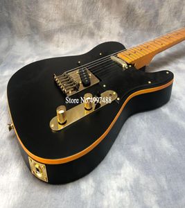 Shop personnalisée Matte Black Tele Electric Guitar Yellow Binding Tremolo Bridge Maple Fingerard Dot Inware Gold Hardware9729746
