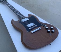 Custom Shop Natural Walnut Brown SG Guitarra eléctrica Diapasón de palisandro Perla Trapezoide Incrustación Chrome Hardware9154128