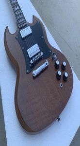 Aangepaste winkel Natuurlijke Walnut Brown SG Elektrische gitaar Rosewood Bingood Pearl Trapezoid Inlay Chrome Hardware4195688