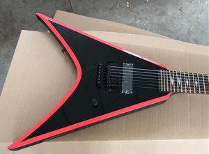 Custom Shop Rich Flying V Red Stripe Black Electric Guitar Floyd Rose Tremolo Bridge Whammy Bar Diamond Phombus Inlay Black Ha1981016