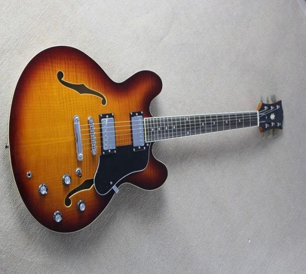 Custom Shop Semihollow Classic Jazz Guitar 335 Sunset Chrome Hardware Electric Guitar1122726