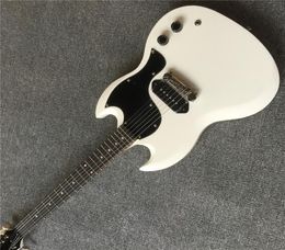 Custom Shop SG Junior 1965 Polaris White Cream Electric Guitar Single Coil Black P90 Pickup Chrome Hardware Black Pickguard5942377