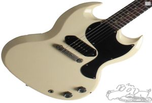 Custom Shop SG Junior 1965 Polaris White Cream Electric Guitar Single Coil Black P90 Pickup Chrome Hardware Black Pickguard2890466