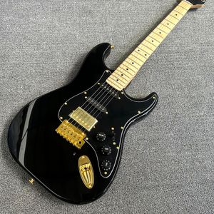 Custom Shop, guitare électrique noire en forme de ST Speed, touche en érable, quincaillerie dorée, livraison gratuite