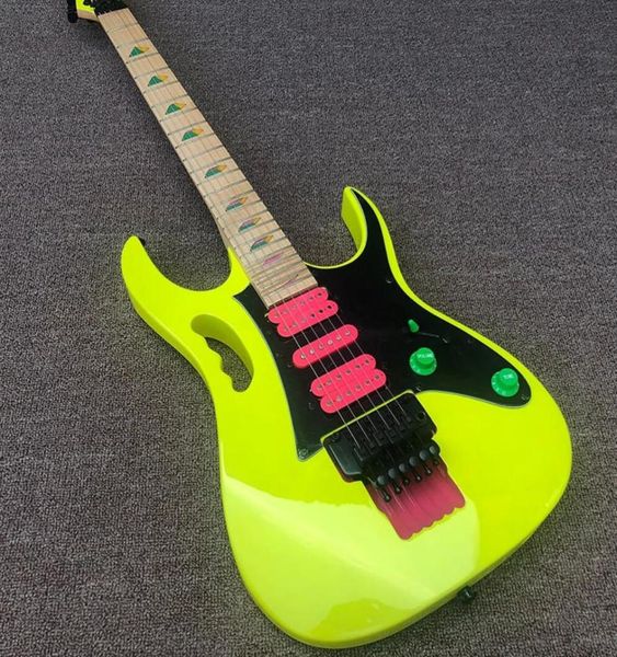 Atelier personnalisé Steve Vai Jem 7V 77 Guitare électrique Jaune Camiques roses de singe Graw Claw Pyramid Inclay Floyd Rose Tremolo L5808653