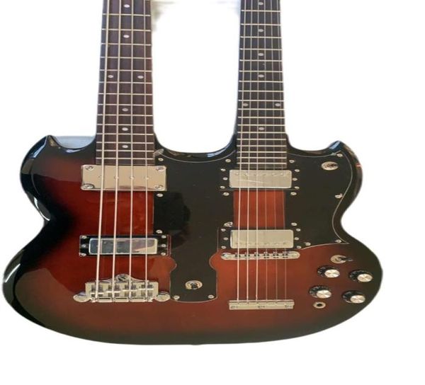 Custom Shop Tobacco Sunburst 1275 Double manche SG guitare électrique 4 cordes basse 6 cordes guitares noir Pickguard Chrome Hardwa5281064