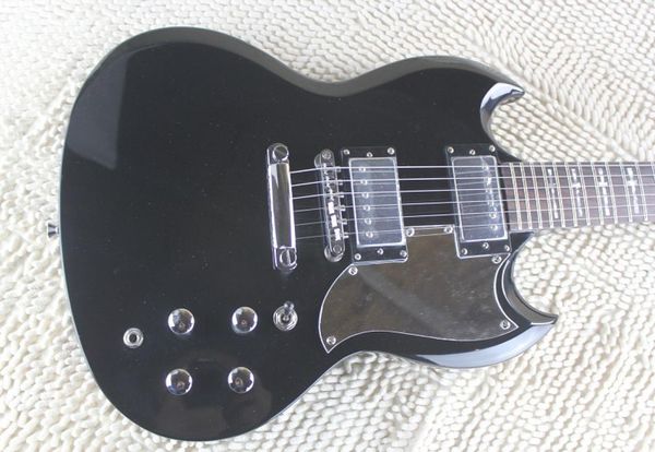 Tienda personalizada Tony Iommi Signature SG Guitarra eléctrica de metal Laca negra Diapasón de ébano Cruz de hierro Blanco MOP Inay Mirror 5773371
