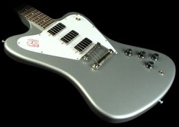 Custom Shop Vintage Non Reverse Fire Thunderbird Guitarra eléctrica plateada Golpeador blanco 3 pastillas Hardware cromado Diapasón de palisandro