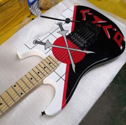 Aangepaste winkel Warrendemartini gekruiste zwaard San Dimas White St Elektrische gitaar Black Floyd Rose Tremolo Tailerpiece Maple Neck Fing3550362