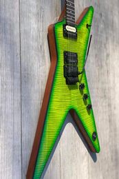 Tienda personalizada Wash Dimebag Darrell Signature Green Flame Maple Top Guitarra eléctrica Encuadernación negra Floyd Rose Tremolo Black Hardware9181909