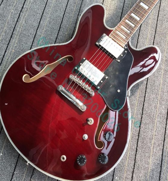 Shop personnalisé Wine Red 335 Semi Hollow Body Flame Maple Top Jazz Electric Guitar Chrome Hardware White Mop Block Inclay Grover Tune4718877