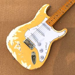Custom Shop Yellow Aged relic ST Elektrische Gitaar Esdoorn toets Hoge kwaliteit gitaar gratis verzending