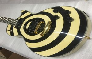 Custom Shop Zakk Wylde noir ed bullseye jaune guitare électrique manche en érable touche blanc perle bloc incrustation copie E6539065