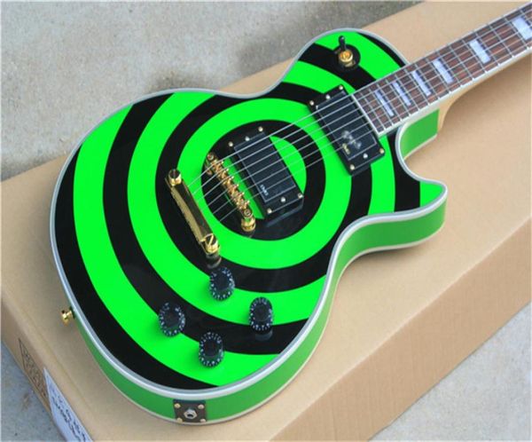 Atelier personnalisé Zakk Wylde Green Black Guitar Guitare Mahoganie Colombie-coude en rose EMG Pickups passive Top Quality Golde4804051