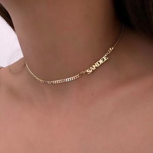 Collares con nombre lateral personalizado, colgantes, joyería de acero inoxidable, cadena cubana, gargantilla con placa de identificación personalizada, regalos hechos a mano para mujer