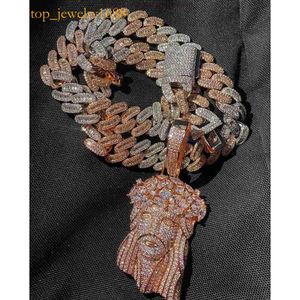 Aangepaste Sier Moissanite -sieraden langs diamant tester Iced Hip Hop Jezus mannen ketting hanger S0JT