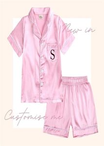 Aangepaste Zijden Kinderpyjama's Meisjes Jongens Effen Satijnen Pjs Voor Kinderen Gepersonaliseerde Kleding Cadeau Lounge Nachtkleding DIY Pyjama's 2208091039641