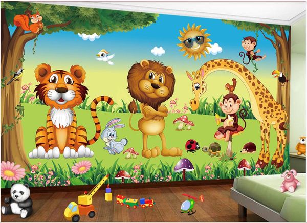 Papel pintado de foto de seda personalizado mural de dibujos animados 3d parque de animales bosque habitación de los niños mural Fondo pintura papel de pared decoración del hogar