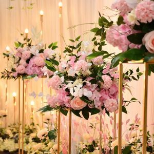 Rose en soie personnalisée, fleurs artificielles, centre de table, arrangement de tête, décor de route, pour toile de fond de mariage, boule de fleurs de table