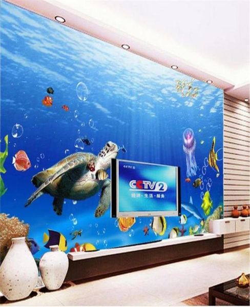 Taille personnalisée 3d po papier peint salon chambre monde sous-marin tortue de mer 3d image canapé TV toile de fond papier peint mural nonwov67576302596