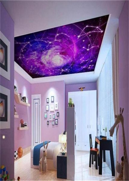 Tamaño personalizado 3d po papel tapiz sala de estar mural de techo hermosa galaxia 12 constelación imagen telón de fondo papel tapiz no tejido wa67057634011