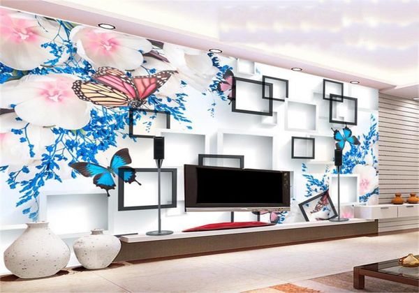 Tamaño personalizado 3D PO Fondo de pantalla Sala Mural Butterfly Flower Square 3D Picture Sofá Fondo de fondo de telón de fondo STIC1505894