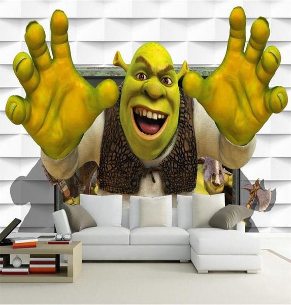 Tamaño personalizado 3d po papel tapiz sala de estar mural habitación de los niños monstruo 3D Shrek imagen sofá TV telón de fondo papel tapiz pared no tejida stic1379140