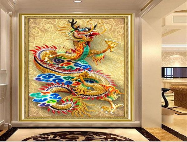 Taille personnalisée 3d papier peint de salon porche mural mural 3d dragon sculpture photo canapé tv fond peint wallpaper non wov8538972