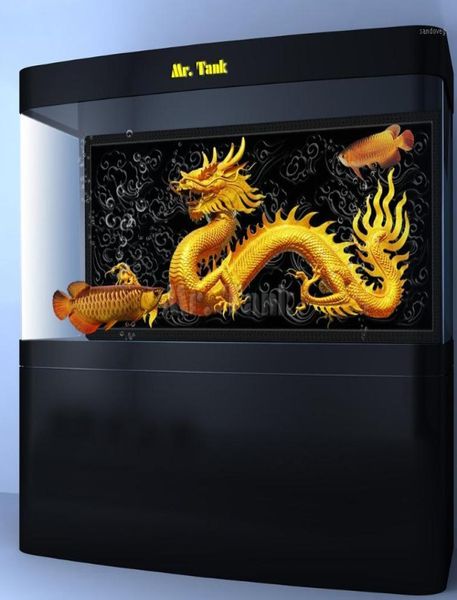 Affiche de fond d'aquarium de taille personnalisée avec dragon d'or auto-adadhésive PVC ACCESSOIRES DE DÉCORISATION DU PLAPEUR PLADAGE DU PLAPEUR17155117