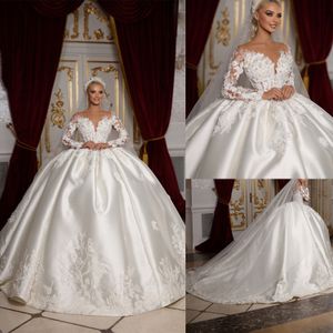 Taille personnalisée élégante robe de bal haut de gamme robes de mariée illusion dentelle appliques perle chérie robes de mariée balayage train robe robe de noiva