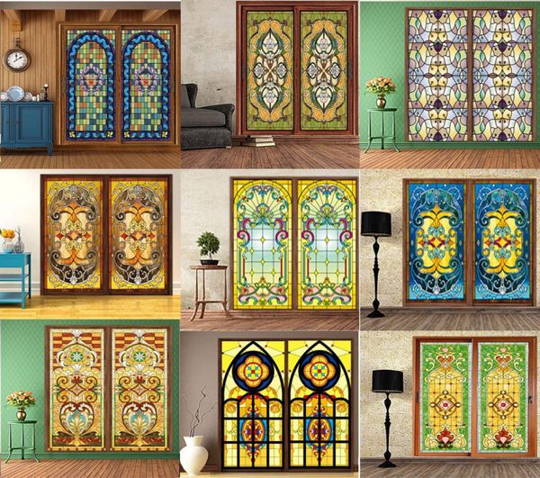 Tamaño personalizado Ventana de estilo europeo FIM Película de vidrio manchado electrostático Iglesia esmerilado Puertas para el hogar Pegatinas 40x80cm Y2008896096