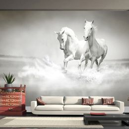 Taille personnalisée Art moderne 3D en cours d'exécution cheval blanc Photo murale papier peint pour chambre salon bureau toile de fond papier peint non tissé
