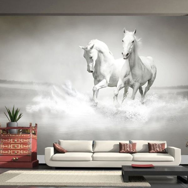 Tamaño personalizado arte moderno 3D corriendo caballo blanco Po Mural papel tapiz para dormitorio Sala Oficina telón de fondo no tejido papel de pared 266O