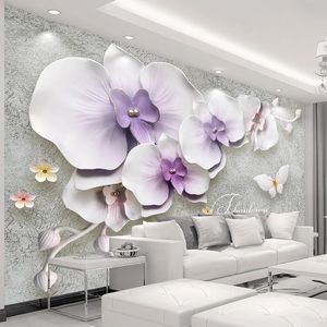 Taille personnalisée Papier peint mural 3D Side stéréoscopique Phalaenopsis Fleur Salon Chambre à coucher Chambre à la Chambre murale imperméable