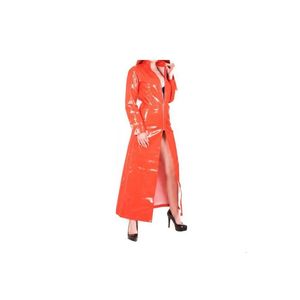 Taille personnalisée grande taille 6XL rouge bleu rose femmes PU veste en simili cuir Sexy aspect mouillé Long PVC Long manteau 240228