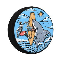 Surfer de crâne personnalisé attaqué par Shark Spare Tire Cover pour Toyota Land Cruiser Prado 4x4 Remorque Protecteur de roues de voiture